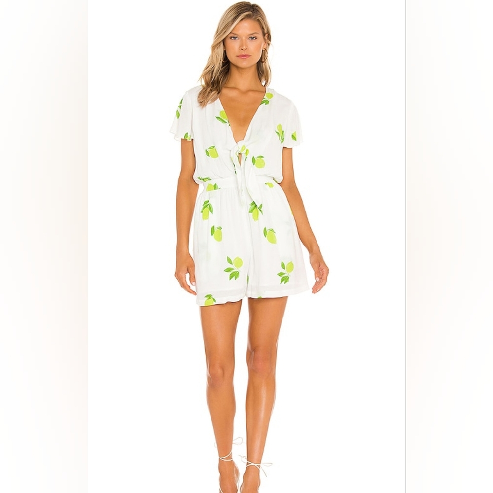 1. State White and Green Floral Jumpsuit